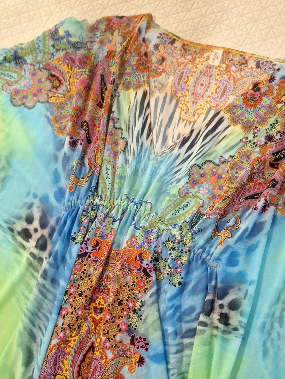 Paisley & Watercolor V-Neck Women’s Tunic Top - Blue Multicolor